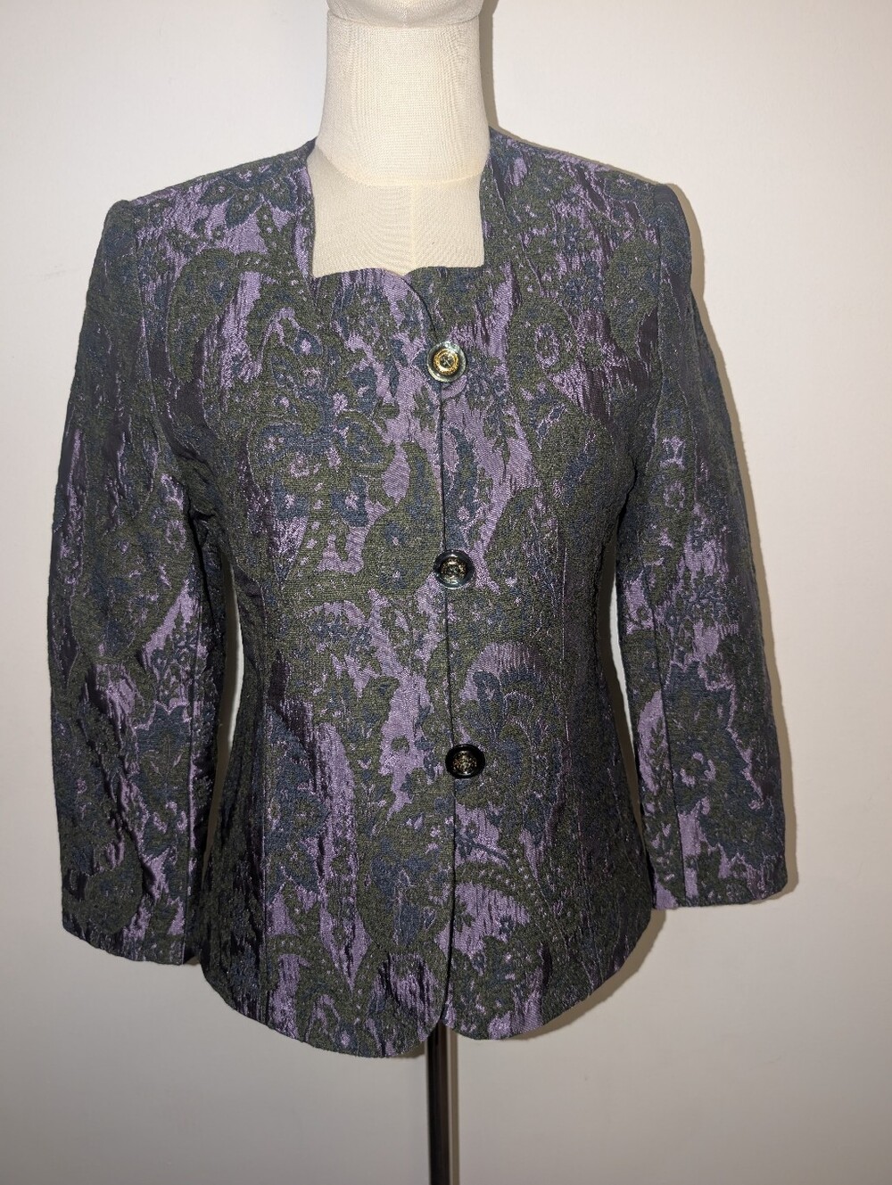 Tailored Purple and Black Brocade Women's Blazer